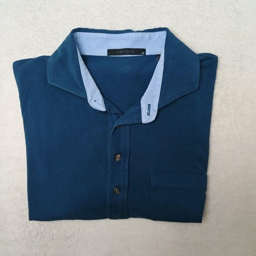 Greyson Polo Shirt Mens M Blue Golf Pocket Stretch Cotton Modal Performance